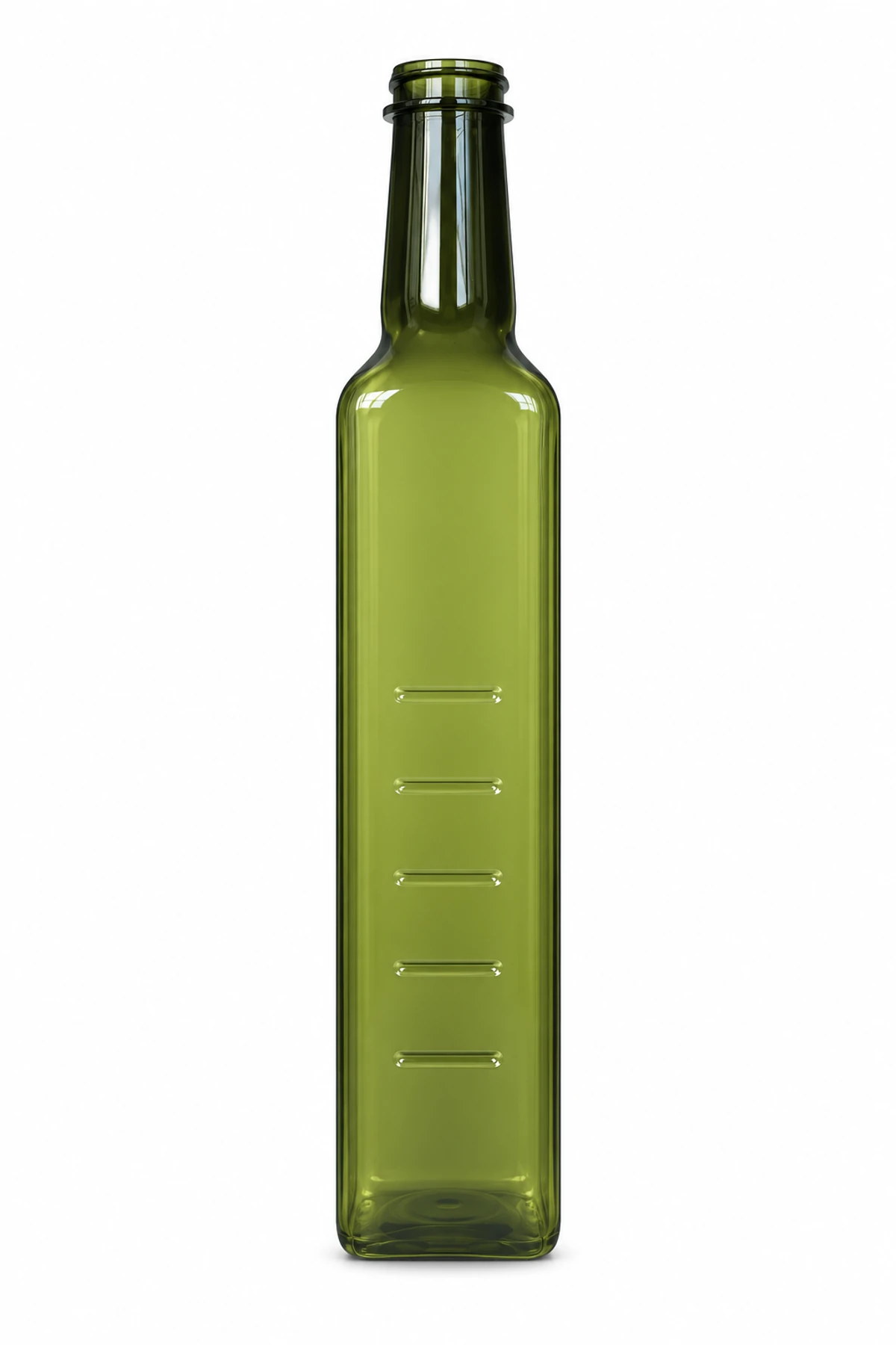 Rendu illustratif · MARKA 250 ml, vert olive, sans bouchon — Face · Proportions indicatives